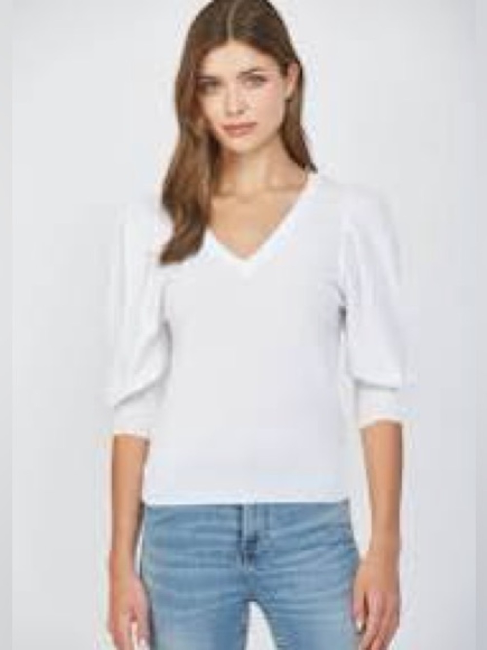 NWT FATE Puff Sleeve V-Neck Knit Sweater Top FW15580 White S M